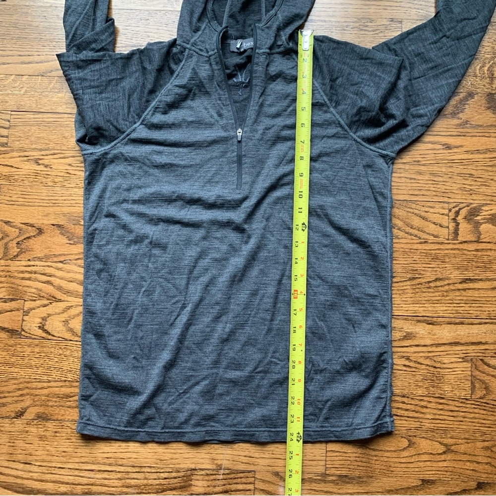 Ibex wool quarter 1/4 zip womens hooded shirt w thumb holes Sz M - Picture 6 of 7